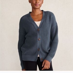 Haven Well Within Organic Cotton Shaker Stitch Cardigan In Midnight Blue